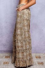 Camel Multi Vintage Distressed Plaid Ruffle Hem High Rise Wide Leg POL Pants