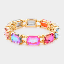 Blue Red White Emerald Cut Stone Stretch Evening Bracelet