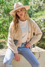 Beige Buttons Striped Denim Pockets Cardigan
