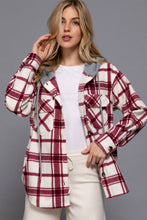 Ivory Wine Long Sleeve Plaid Button Down with Hoodie Fleece Jacket