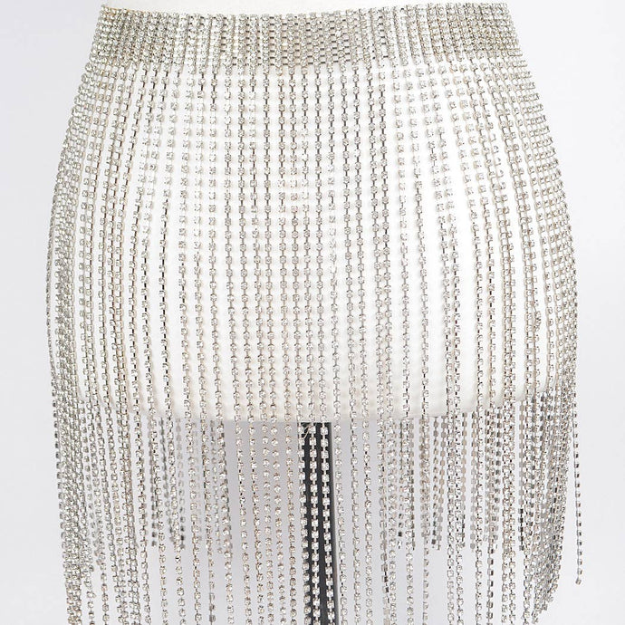 Silver Rhinestone Fringe Belt