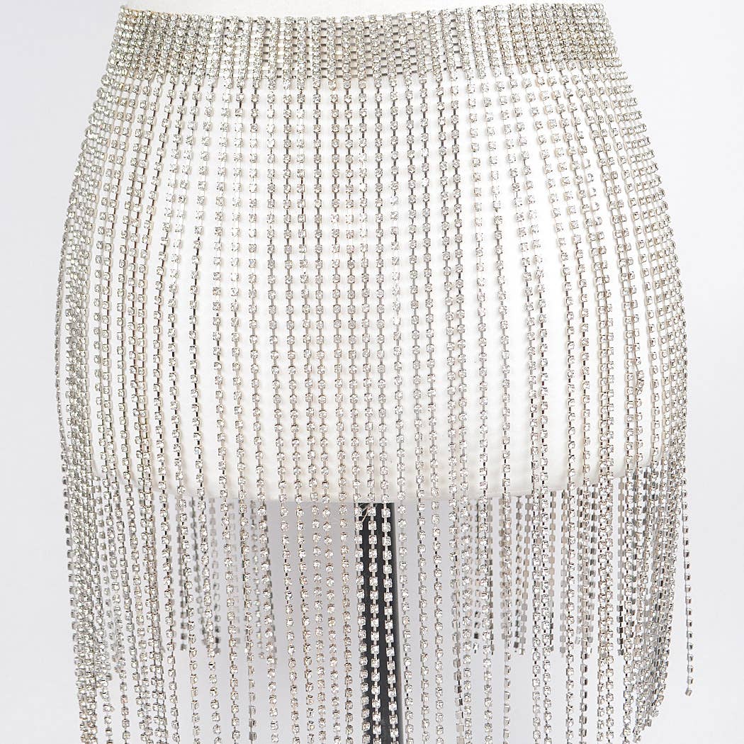Silver Rhinestone Fringe Belt