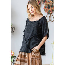 Black Washed Double Gauze Ruffled Oversized Oli+Hali Tee