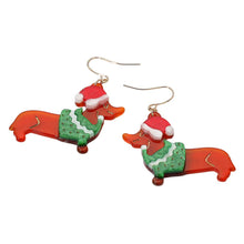 Holiday Sweater Santa Hat Dachshund Dog Dangle Earrings