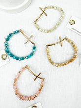 Lavender Hammered Cross Crystal Mix Beads Bracelet