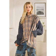 Navy Washed Plaid Asym Button Down Oli+Hali Shirt