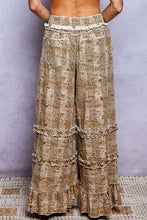 Camel Multi Vintage Distressed Plaid Ruffle Hem High Rise Wide Leg POL Pants