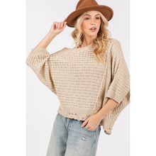 Mushroom Distressed Asym Open Stitch Sage + Fig Sweater