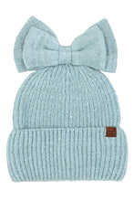 C.C Messy Bun Bow Beanie with Sequins Winter Hat: Gray