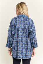Light Blue Burnout Plaid Washed-Look Shirt