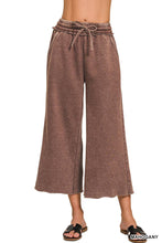Crop Black Acid Wash Fleece Palazzo Sweatpants With Pockets
