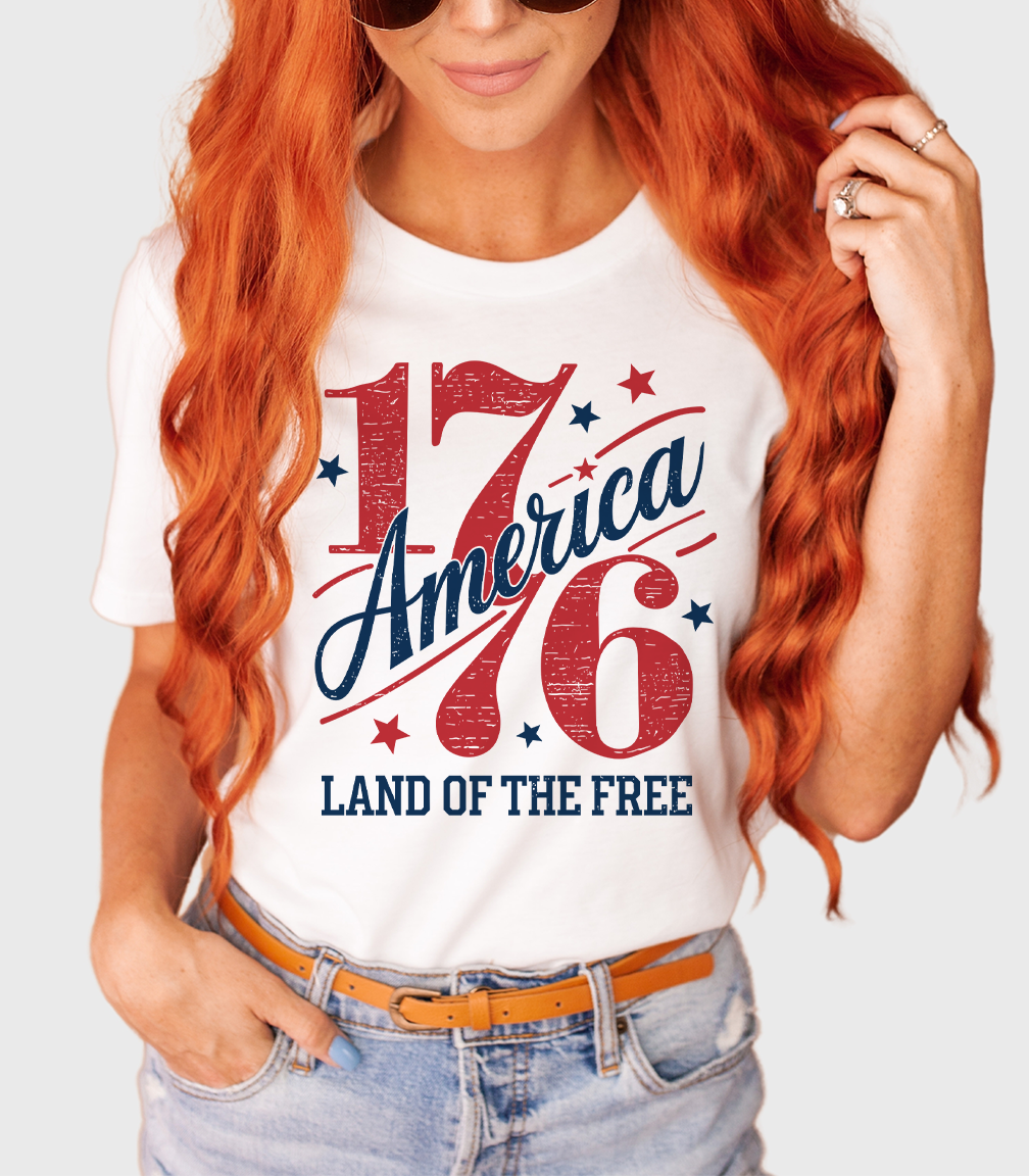 White 1776 Land of the Free Tee