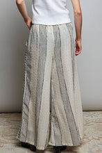 Black Striped Textured Fabric Crafted Waistband Wide-Leg Pants