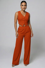 Button Vest with Adjustable Back Tie & Wide Leg Pants Sets: Black / L