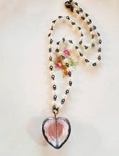 Soldered Pink Mini Glass Heart Pearl Chain Necklace