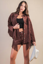 Choco Suede Fring Detail Western Jacket Shacket