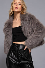 Grey Long Sleeve Notched Collar Faux Fur Cropped Jacket