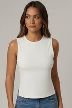 White Sleeveless Mock Neck Top with Adjustable Side Slit Tie
