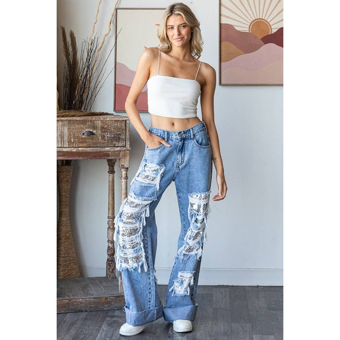 Denim Washed Distressed Sequince Oli+Hali Jeans