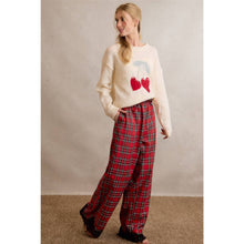 CHRISTMAS PLAID CHECK LACE TRIM WIDE LEG ELASTIC MID RISE PA: RED MULTI / M