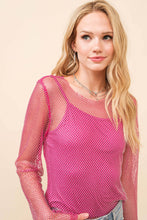 Hot PInk Fishnet Mesh Rhinestone Lined Top