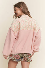 Baby Pink Teddy Sherpa Floral Mixed Fabric Jacket