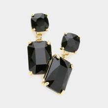 Blue Square Rectangle Glass Stone Link Dangle Evening Earrings