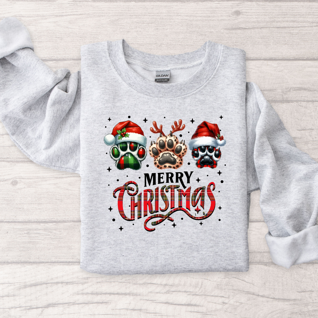Ash Grey Merry Christmas Paws Sweatshirt