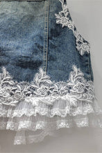 Blue Embellished Lace Denim Vest