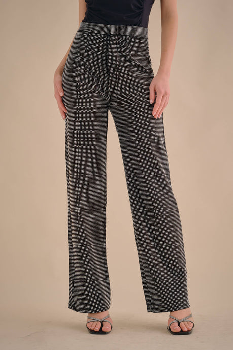 Black Silver Rhinestone embellished wide leg pants