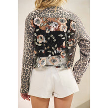 Floral Sequins Leopard Denim Veveret Jacket with back contrast