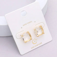 Gold Antique Cushion Square Stone Stud Evening Earrings