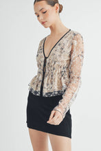 Cream Sheer Embroidered Mesh Peplum Top with Polka Dot Detail