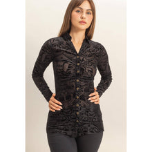 Black Certain To Charm Burnout Velvet Ruched Shirt