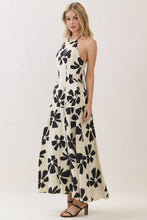 Ivory Floral Print Sleeveless Halter Maxi Dress