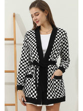 Black White Plaid Long Sleeve Short Cardigan