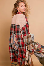 Oversized peach patch button down plaid shirt Red Multi