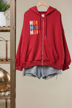Red Christmas Embroidered Zip Hoodie