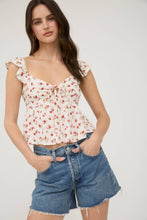 Off White Multi Floral Clip Dot Front Tie Cutout Crop Top