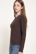 Chocolate Long Sleeve Round Neck Rib Knit Top