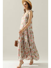 Mauve Floral Strap Tie Sleeveless Dress