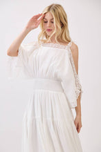 Ivory Solid Laced Cold Shoulder Tiered Maxi Dress
