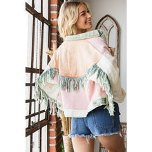 Washed Colorblock Button Down Fringe Twill Oli&Hali Jacket: Pink Combo