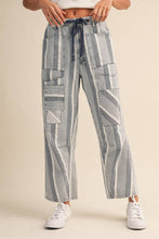 Light Denim Stripe Tapered Barrel Patch Pocket Pants