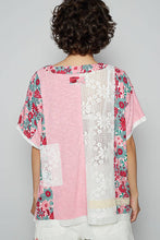 Aqua POL Round neck short sleeve floral knit rib top