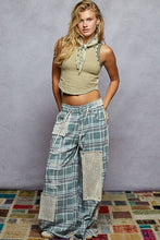 Teal Plaid Stud detail woven denim POL pants