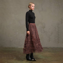 Leopard Mesh Tiered Skirt with Elastic Waist