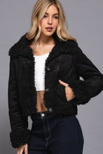 Black Long Sleeve Inside Fur Detail Penny Lane Suede Short Jacket