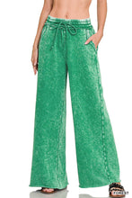 Brown Acid Wash Fleece Palazzo Sweatpants With Pockets