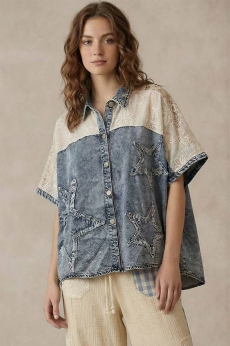 Denim Star Accent Short Sleeve Mello Shirt